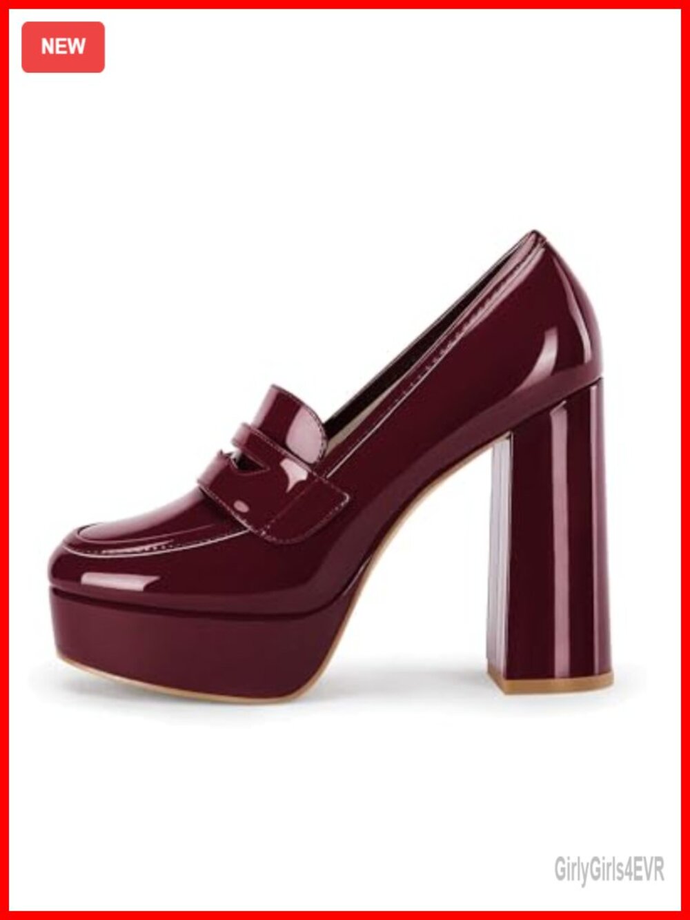 Patent Leather Platform Loafers Chunky High Heel Block Heel Work Dress Pumps